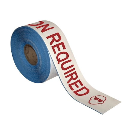 Superior Mark Floor Marking Message Tape, 4in x 100Ft , EYE PROTECTION REQUIRED IN-40-742I